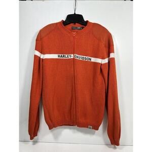 Vintage Harley Davidson Zip Up Sweater Adult S Orange Motorcycle 90s RARE Elbow